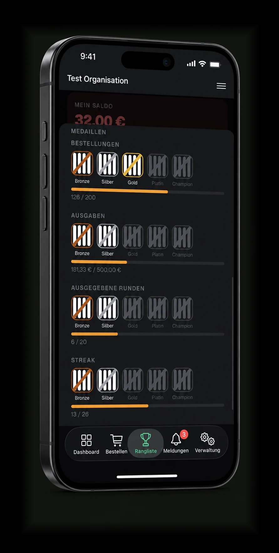 Rangliste und Awards in der strichfrei Mitglieder-App