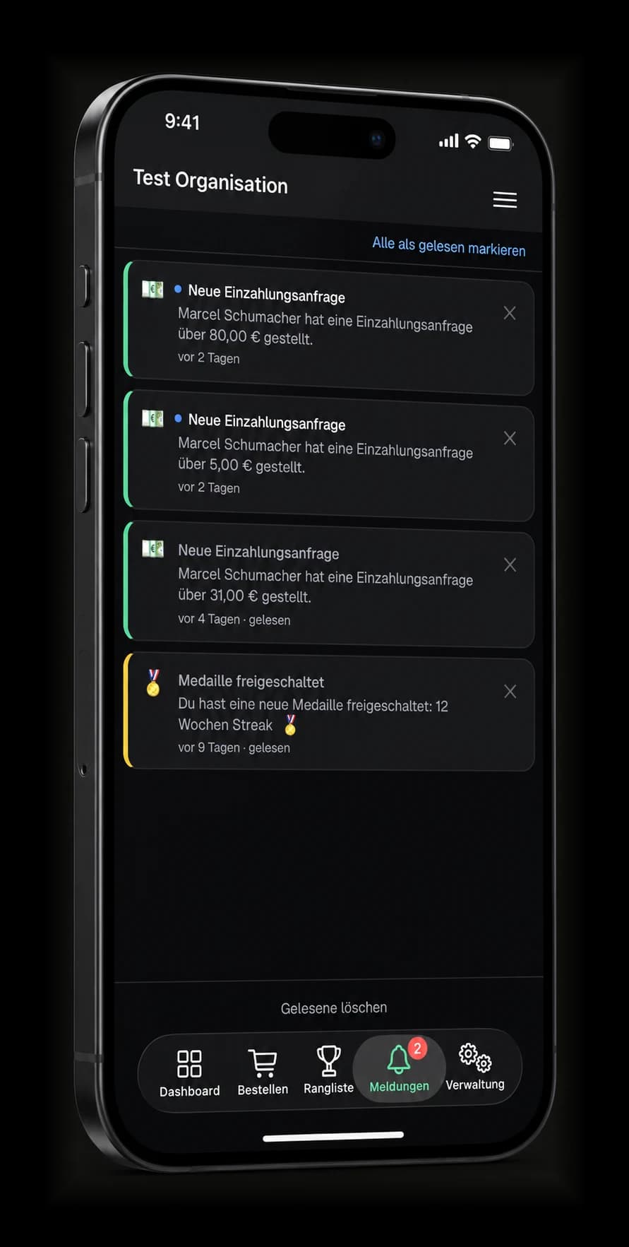 Meldungen in der strichfrei Mitglieder-App