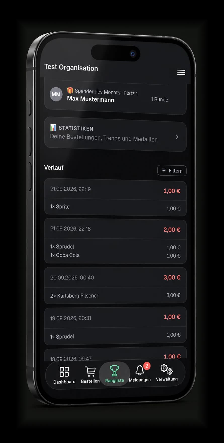 Persönlicher Buchungsverlauf in der strichfrei Mitglieder-App
